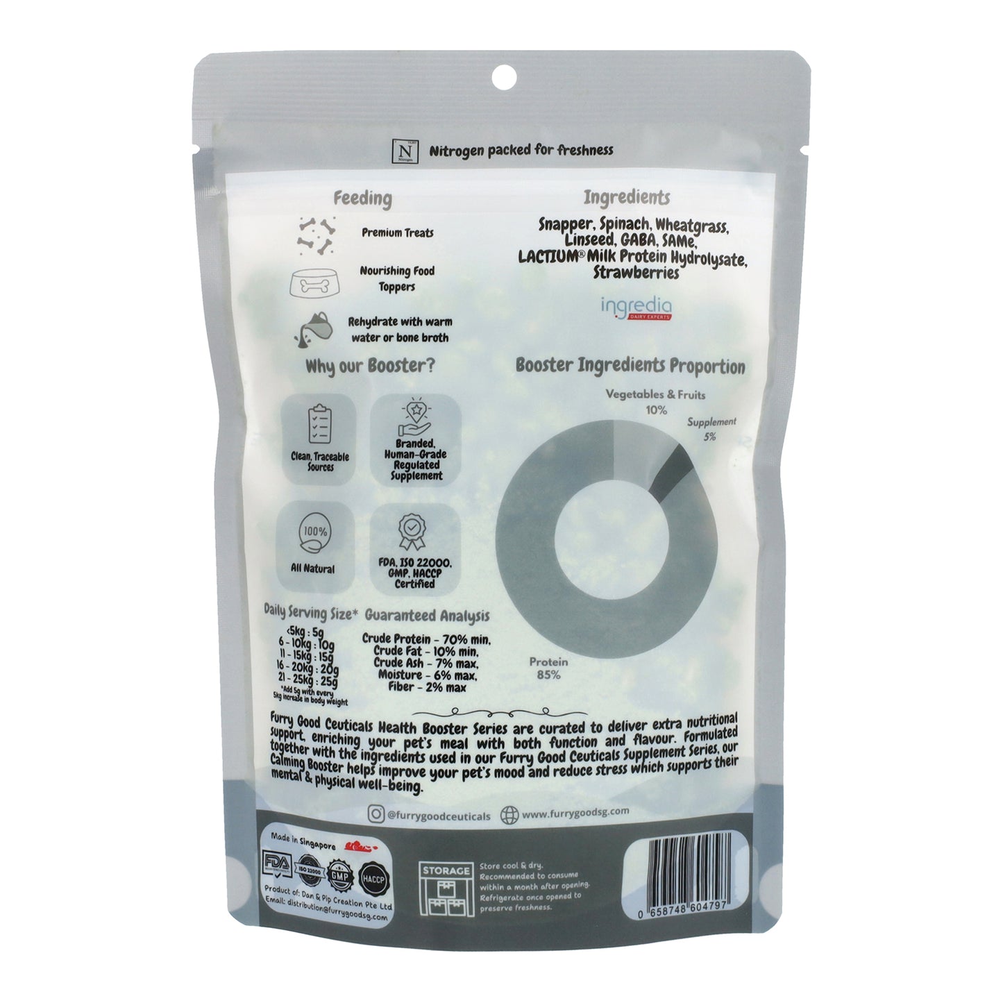 Calming Booster | Snapper infused Spinach, Strawberries & Milk Protein Hydrolystate