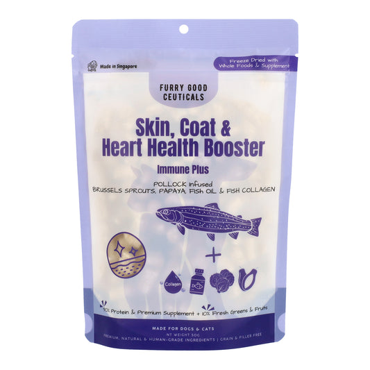 Skin, Coat & Heart Health Booster | Immune Plus - Pollock infused Brussels Sprouts, Papaya, Fish Oil + Fish Collagen